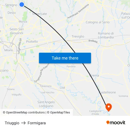 Triuggio to Formigara map