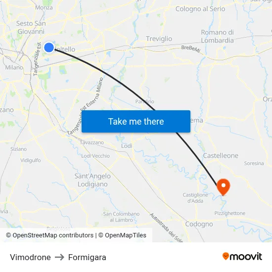 Vimodrone to Formigara map