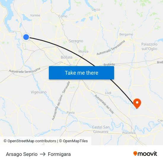 Arsago Seprio to Formigara map