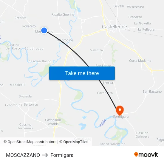 Moscazzano to Formigara map