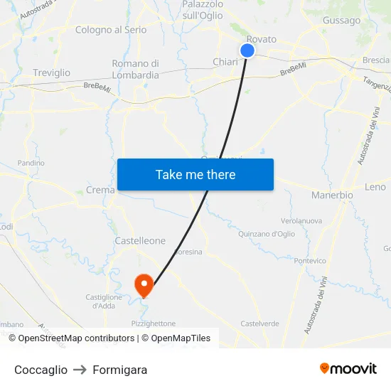 Coccaglio to Formigara map