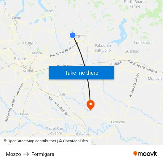 Mozzo to Formigara map