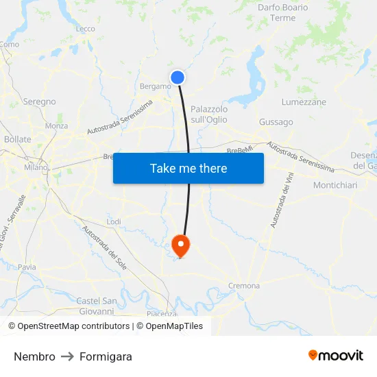 Nembro to Formigara map