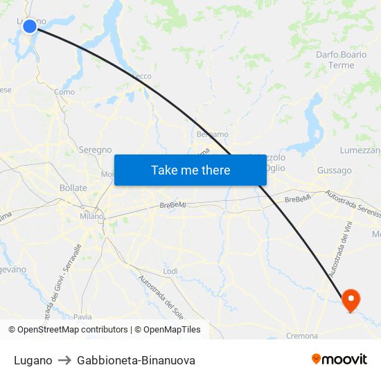 Lugano to Gabbioneta-Binanuova map
