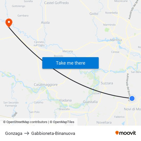 Gonzaga to Gabbioneta-Binanuova map