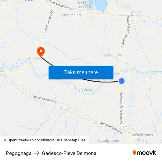 Pegognaga to Gadesco-Pieve Delmona map