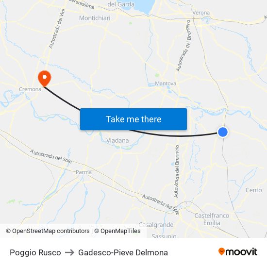 Poggio Rusco to Gadesco-Pieve Delmona map