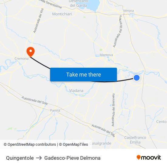 Quingentole to Gadesco-Pieve Delmona map