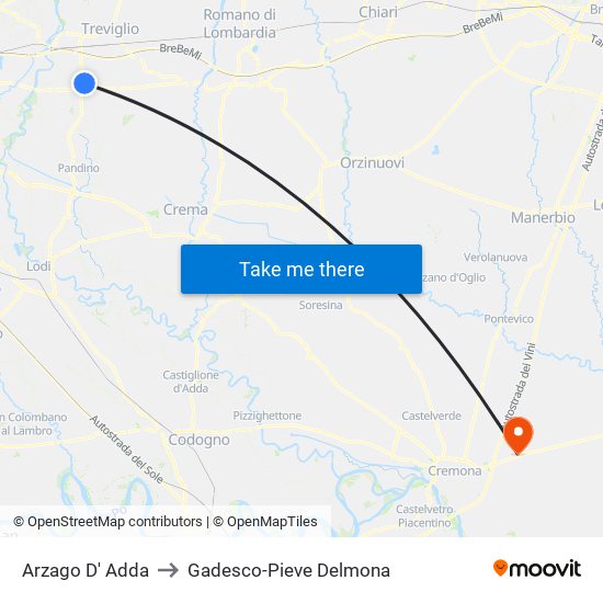 Arzago D' Adda to Gadesco-Pieve Delmona map