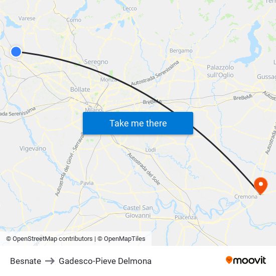 Besnate to Gadesco-Pieve Delmona map