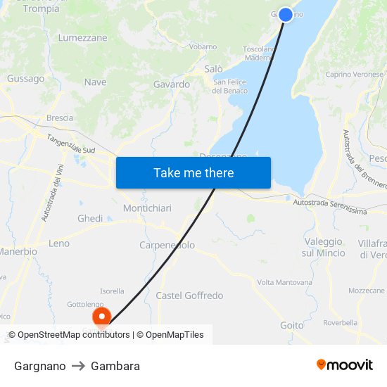 Gargnano to Gambara map