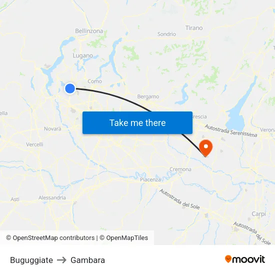 Buguggiate to Gambara map