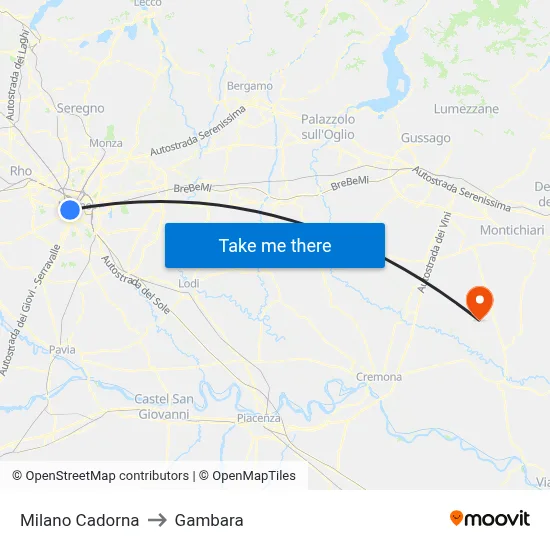 Milan Cadorna to Gambara map