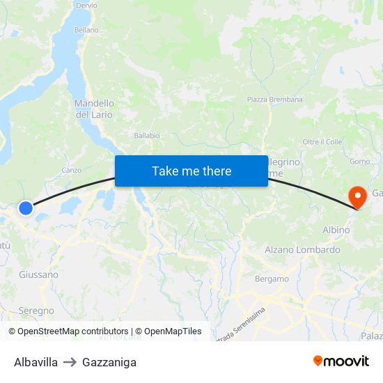 Albavilla to Gazzaniga map