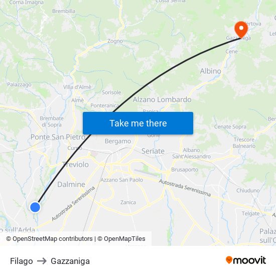 Filago to Gazzaniga map