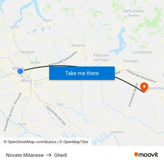 Novate Milanese to Ghedi map