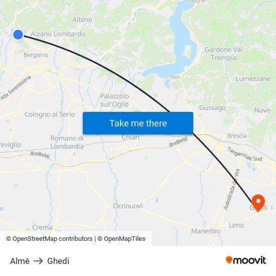 Almè to Ghedi map