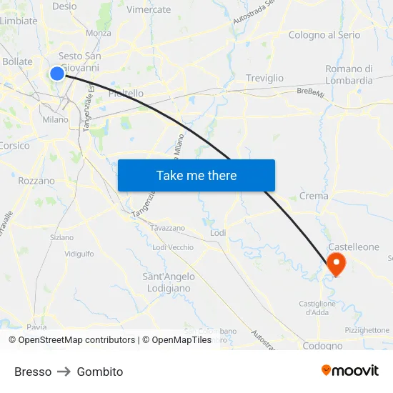 Bresso to Gombito map