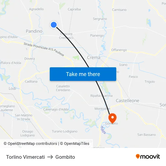 Torlino Vimercati to Gombito map