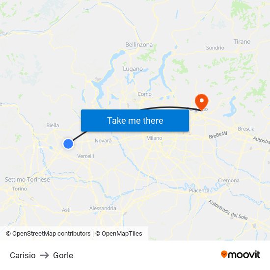 Carisio to Gorle map