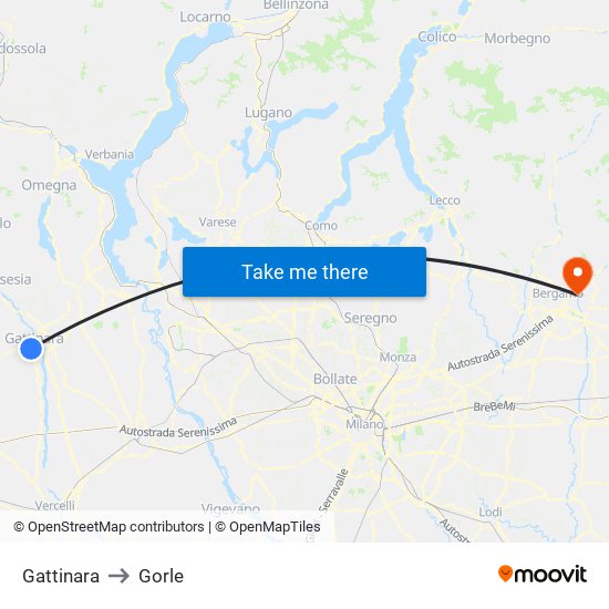 Gattinara to Gorle map