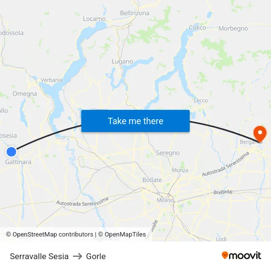 Serravalle Sesia to Gorle map