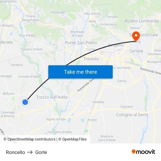 Roncello to Gorle map