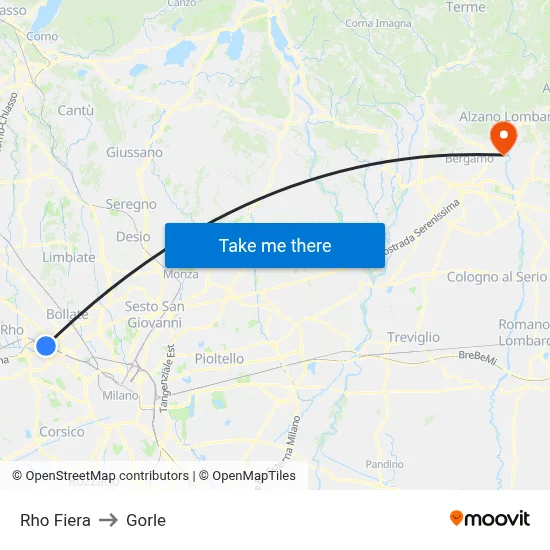 Rho Fiera to Gorle map