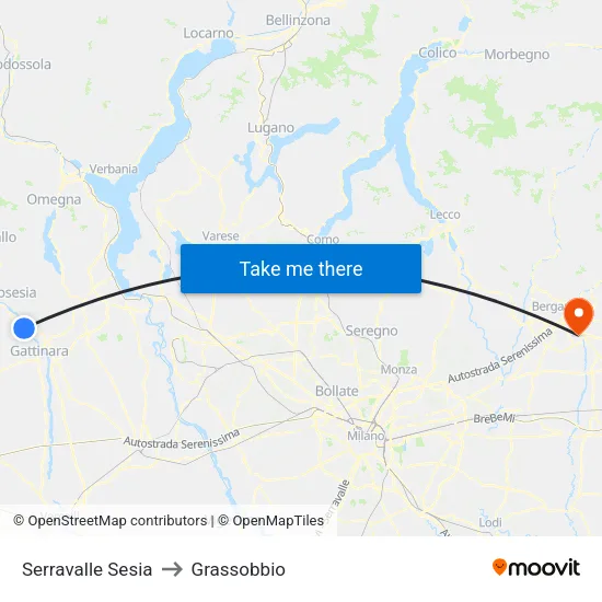 Serravalle Sesia to Grassobbio map