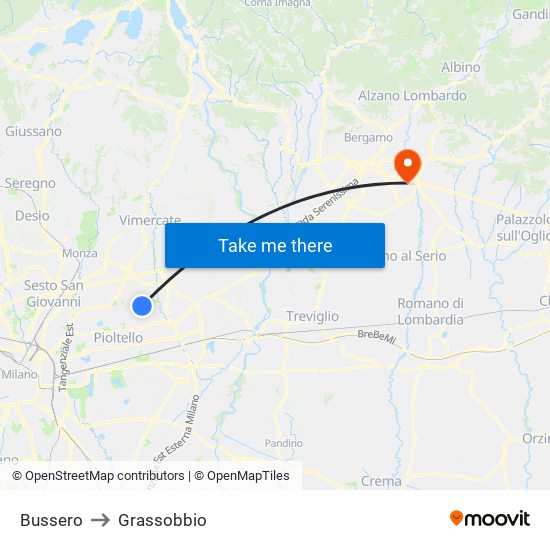 Bussero to Grassobbio map