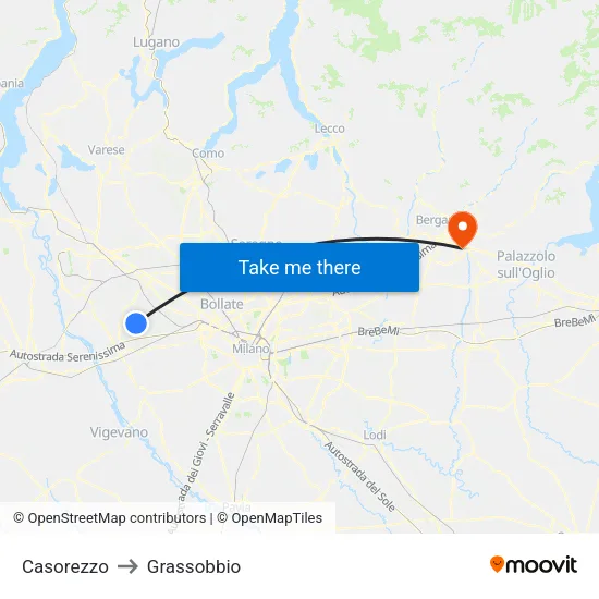 Casorezzo to Grassobbio map