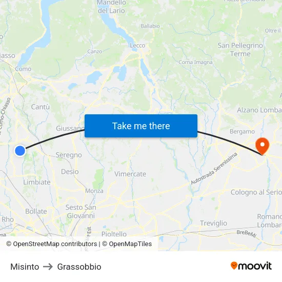 Misinto to Grassobbio map