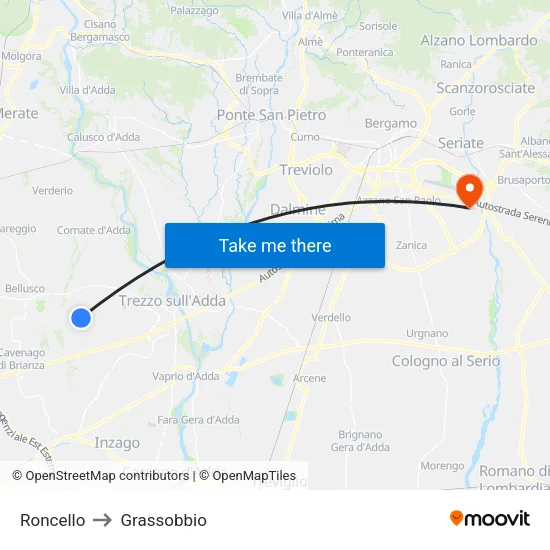 Roncello to Grassobbio map