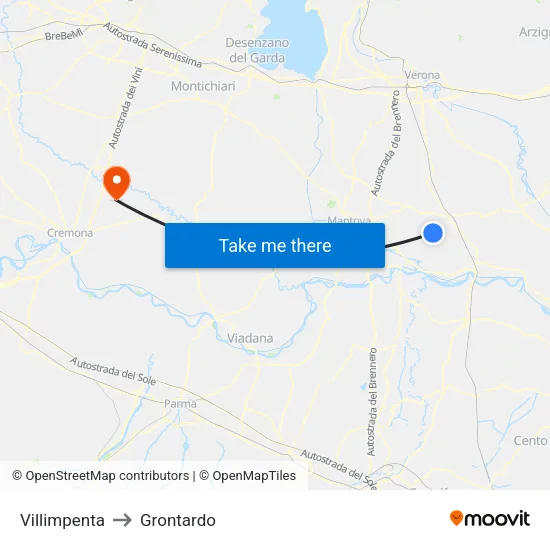 Villimpenta to Grontardo map