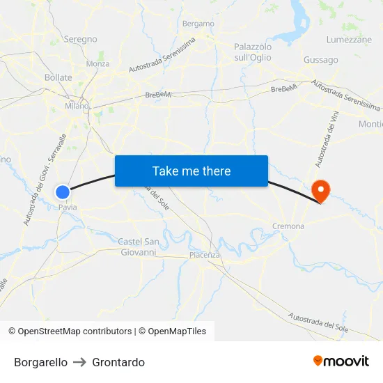 Borgarello to Grontardo map