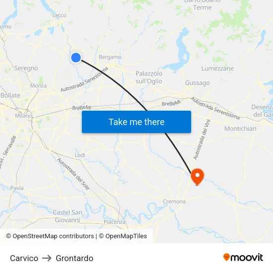 Carvico to Grontardo map