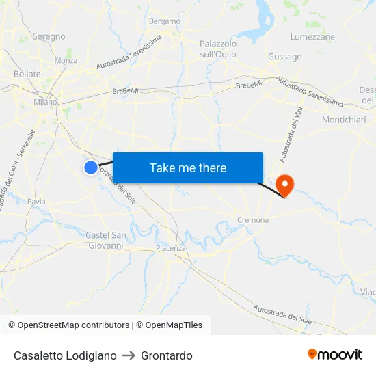 Casaletto Lodigiano to Grontardo map