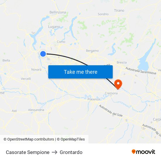 Casorate Sempione to Grontardo map