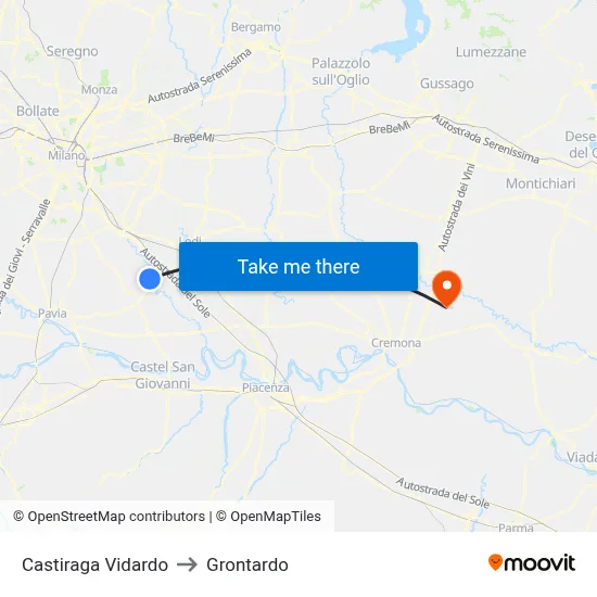 Castiraga Vidardo to Grontardo map