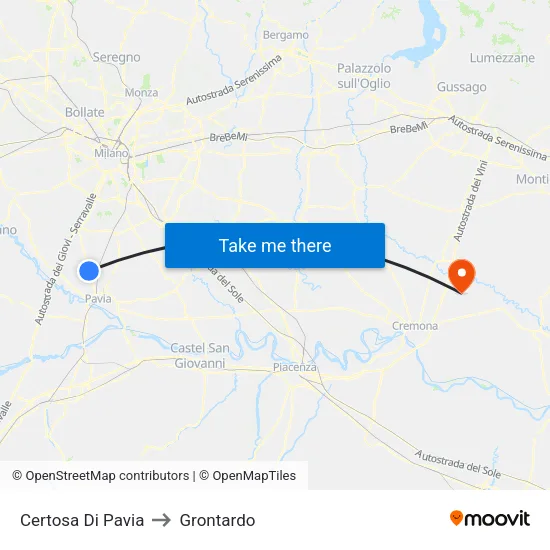 Certosa Di Pavia to Grontardo map