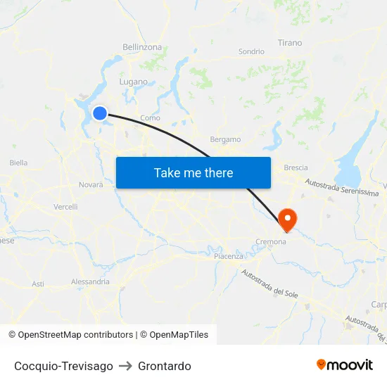 Cocquio-Trevisago to Grontardo map