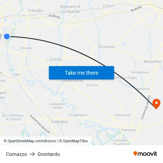 Comazzo to Grontardo map