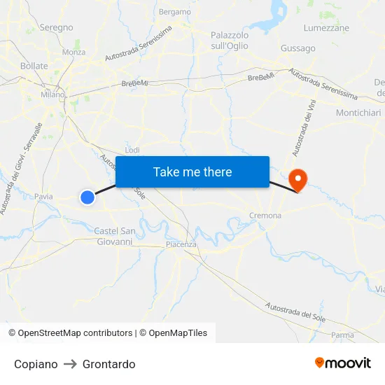 Copiano to Grontardo map