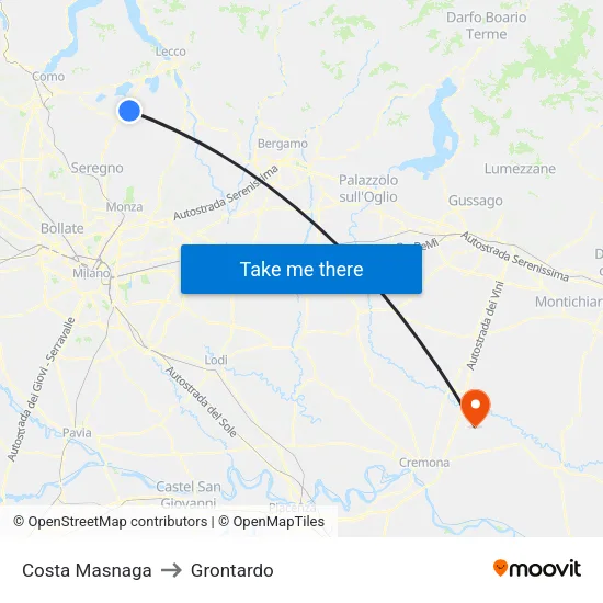 Costa Masnaga to Grontardo map