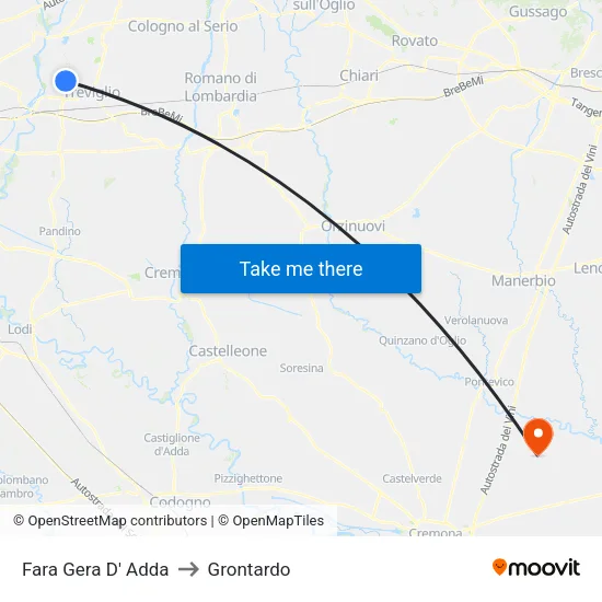 Fara Gera D' Adda to Grontardo map