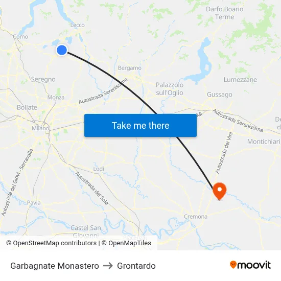 Garbagnate Monastero to Grontardo map