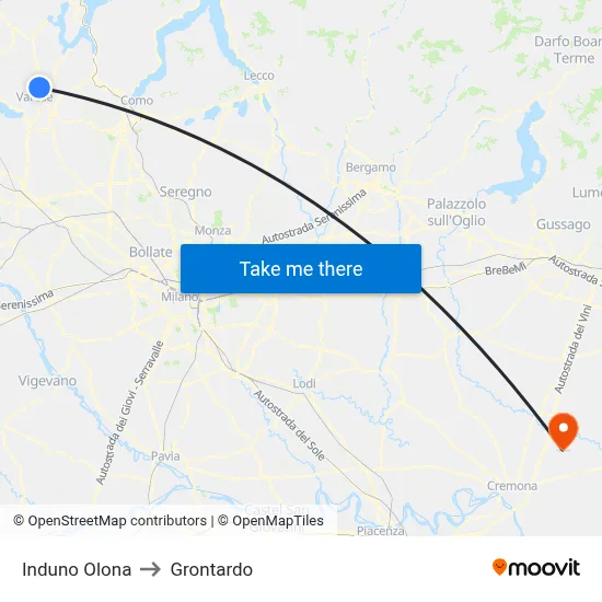 Induno Olona to Grontardo map