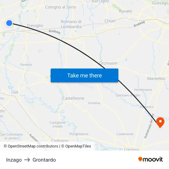 Inzago to Grontardo map