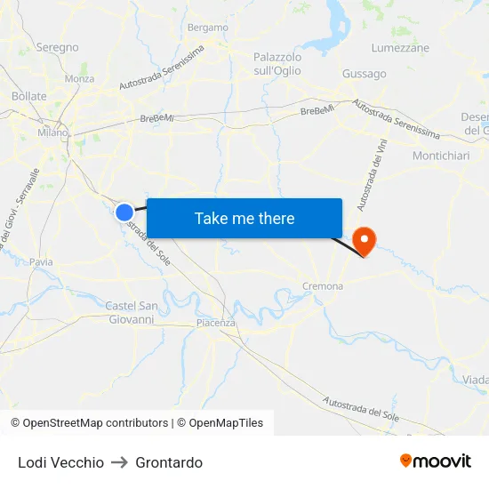 Lodi Vecchio to Grontardo map