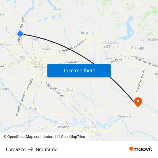 Lomazzo to Grontardo map